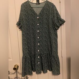 Green Puff Sleeve Tiered Midi Sundress